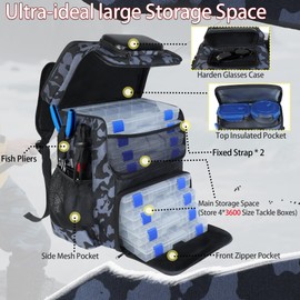 SKAITU Fishing Backpack with Rod Holder, Large Tackle Bag Water Resistant Tackle Backpack Heavy Duty Fishing Bag Gift for Men Woman