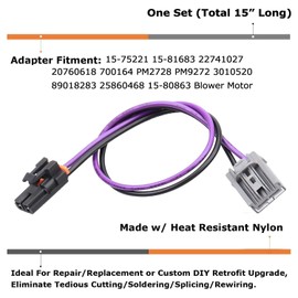 iJDMTOY Complete Female & Male Connectors Plugs w/ 15-Inch Pigtail Harness, Compatible with GM 2007-2014 Vehicle Heater Fan A/C Blower Motor (OE# 15-75221, 15887352, 22957044)