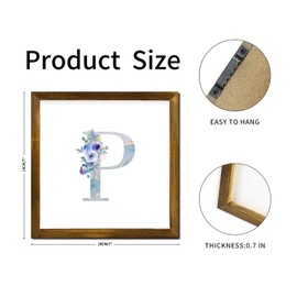 SILYHEART Monogram Letter P Framed Wood Signs Marbling Letter Blue Flower Hanging Wall Art Sign Classic Name Initial Home Wall Decoration for Home Laundry Room Kitchen Bedroom 7x7 Inch