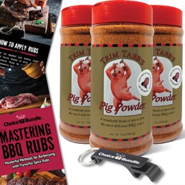 Trim Tabb’s Pig Powder Premium BBQ Barbecue Rub & Seasoning 3 Pk (36 oz) + Guide & Keychain Bottle Opener (5 Items)!
