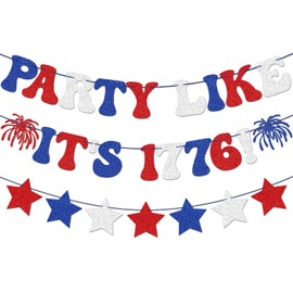 Red White Blue Glitter Party Like It's 1776 Banner USA American Stars Garland Banner for 4th of July Party Decorations Independence Day Home Yard Party Decorations Supplies