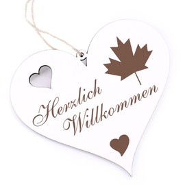 Herzlich Willkommen Sign – Flag Canada – Decorative Heart Wooden Welcome Sign Door Sign Door Decoration