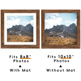 SNXJWA Brown 10x10 Picture Frame with Mat for 8x8 Display, Rustic Desk Wall Photo Frame for Horizontal and Vertical, 1 Pack