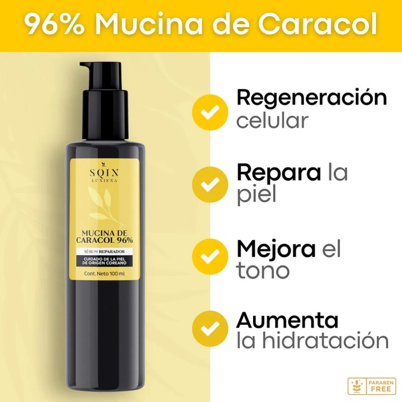 Sqin Luxiena Serum Baba De Caracol Coreano 96%, Mixta Día/noche