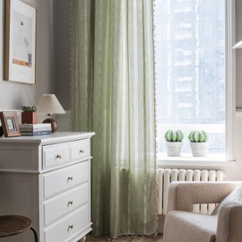 ColorBird Sage Curtain 84 inch Length, 2 Panels Farmhouse Linen Curtains for Living Room, Light Filtering Embroidered Curtains & Drapes for Dining Bedroom Nursery Doorways