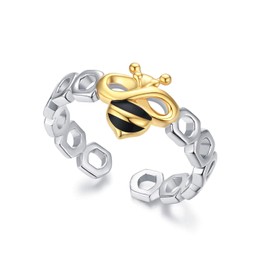 Bee Ring for Women S925 Sterling Silver Adjustable Open Bee Ring Graduation Bee Jewellery Gifts for Girls Birthday