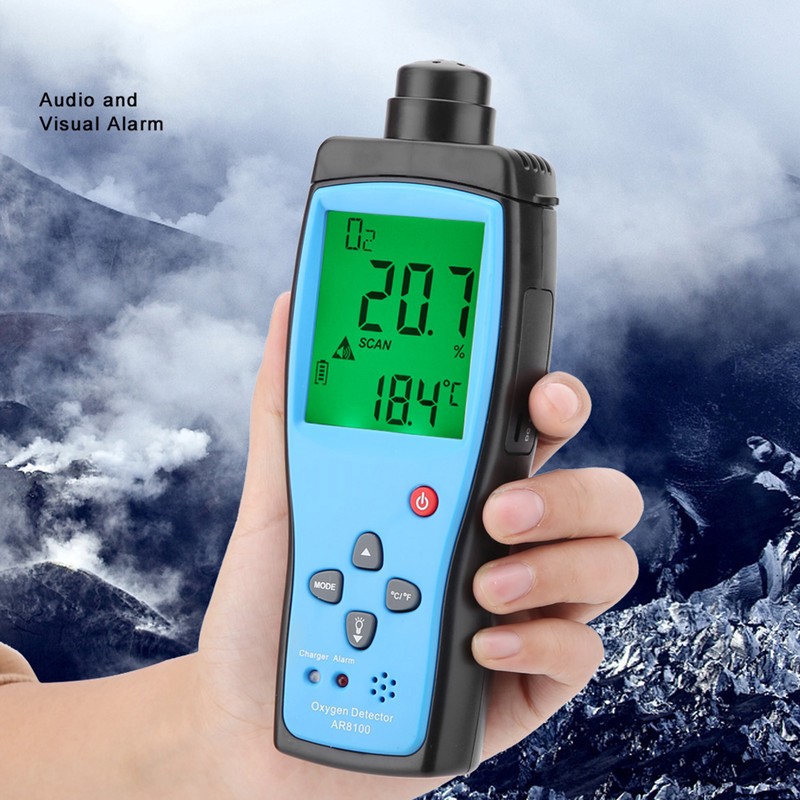 SMART SENSOR AR8100 Oxygen Detector Rechargeable LCD O2 Gas Meter