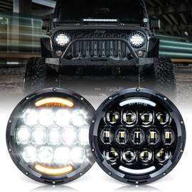 Xprite 105W LED Wrangler Headlights, 7 Inch Round Headlamp Replacement with Hi/Lo Beam, DRL, Turn Signal Lights, DOT Approved, Compatible with Wrangler JK TJ LJ 1997-2018, Includes H4 H13 Adapter