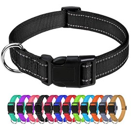 TagME Reflective Nylon Dog Collars, Adjustable Classic Dog Collar with Quick Release Buckle for Puppy, Black 3/8" Width