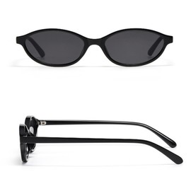 qinqilanqi-S Retro Oval Sunglasses for Men & Women - 90s Vintage Cat Eye Sunglasses, Classic Retro Glasses with UV Protection, black/grey