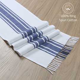 DineNest Table Runner 100% Cotton 14x72 Inch - Soft Durable Washable, for Parties Holidays Weddings Kitchen and Everyday Use - 72 Inches Long Farmhouse Rustic Table Runner Blue