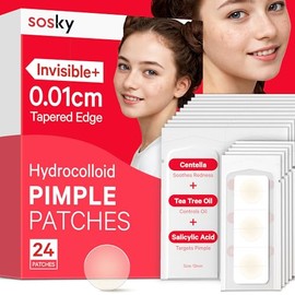 Sosky Pimple Patches for Face, Hydrocolloid Acne Patches, Zit Sticker for Face and Skin, Pimple Patches for Covering Zits, Blemishes with Salicylic Acid 24 Count 12mm 1 Size