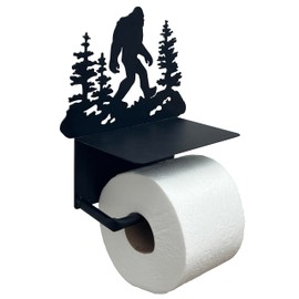 Bigfoot Sasquatch Metal Toilet Paper Holder with Phone Shelf - Wall Moutned Dispenser - Rustic Cabin, Lodge, Mountain Art Decor