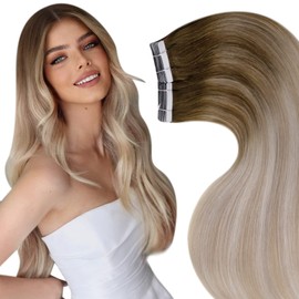 LaaVoo Ombré Tape-In Extensions Real Hair Balayage Light Brown to Ash Blonde Mix Platinum Blonde Remy Hair Extensions Tape-In Ombré Real Hair Extensions 30 cm 20 Pieces/30 g
