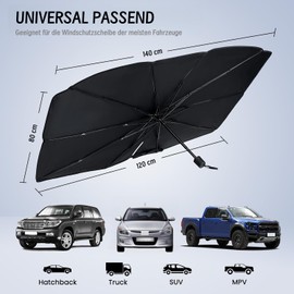 Sun Protection Car Windscreen (145 x 83 cm) & 4 Side Sun Protection (48 x 35 & 48 x 36 cm), 2025 Upgrade 360° Rotatable Foldable Car Parasol - Carbon Fibre Skeleton