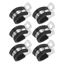M METERXITY 6-Pack Cable Clamps, 19/32 Inch/ 15 mm 304 Stainless Steel Rubber Cushioned Insulated Cable Clamp R Shape Metal Holder for Tube/Wire/Pipe/Loop Installation