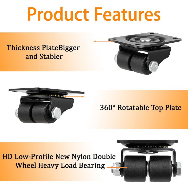 Heavy Duty Casters Set of Plate Casters 4 Low Profile