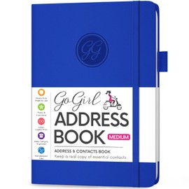 GoGirl Address Book – Telephone and Address Book with Alphabetic Tabs for Safely Storing Contacts, Medium-Sized (5.0″ x 7.5″) PU Leather Hardcover – Royal Blue