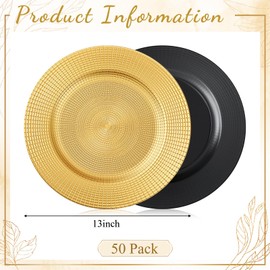 Widecook 50 Pack Gold Charger Plates Bulk for Dinner Plates, 13" Round Chain Shaped Service Chargers Bulk, Plastic Wedding Chargers for Christmas Thanksgiving Party Wedding Birthday Anniversary