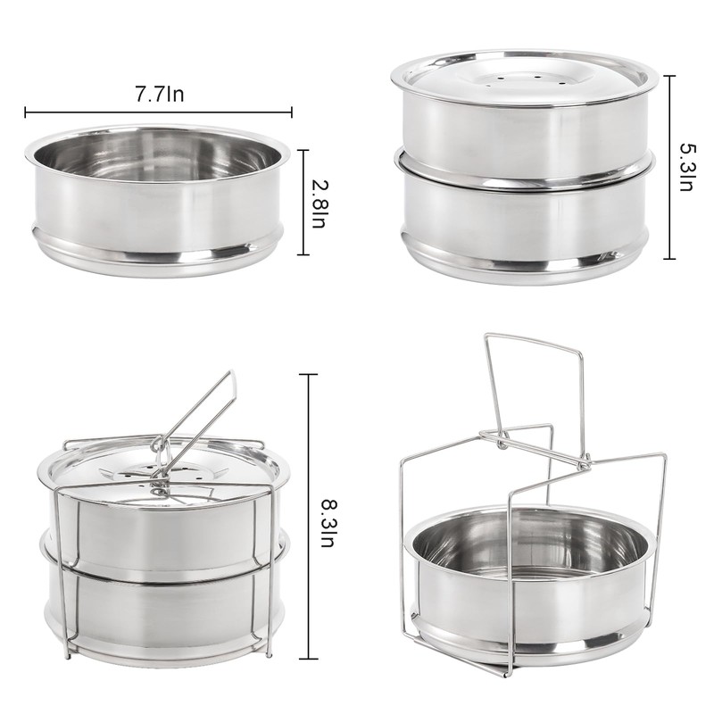 WUWEOT Stackable Steamer Insert Pans, 2 Tier Stainless Steel Pot-in-Pot