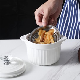 Bacon Grease Container Keeper with Crystal Lid and Strainer, 17 oz Ceramic Frying Oil Storage Can Container for Countertop (Silver)