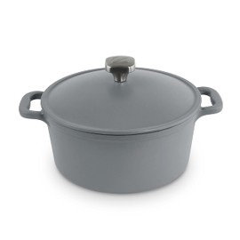 Zakarian x Dash Nonstick Cast Iron Dutch Oven - Heavy-Duty Pot with Lid for Restaurant-Quality Cooking - Titanium Ceramic Coating - Oven Safe and Induction Compatible - Gray, 4.5-Quart