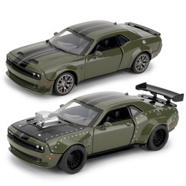 BGHSCA 1:36 Assembled Car Model for 2022 Dodge Challenger SRT Hellcat Diecast Toy, DIY Zinc Alloy Vehicle Toy Kit Educational Building Blocks Toy for Children (Green)