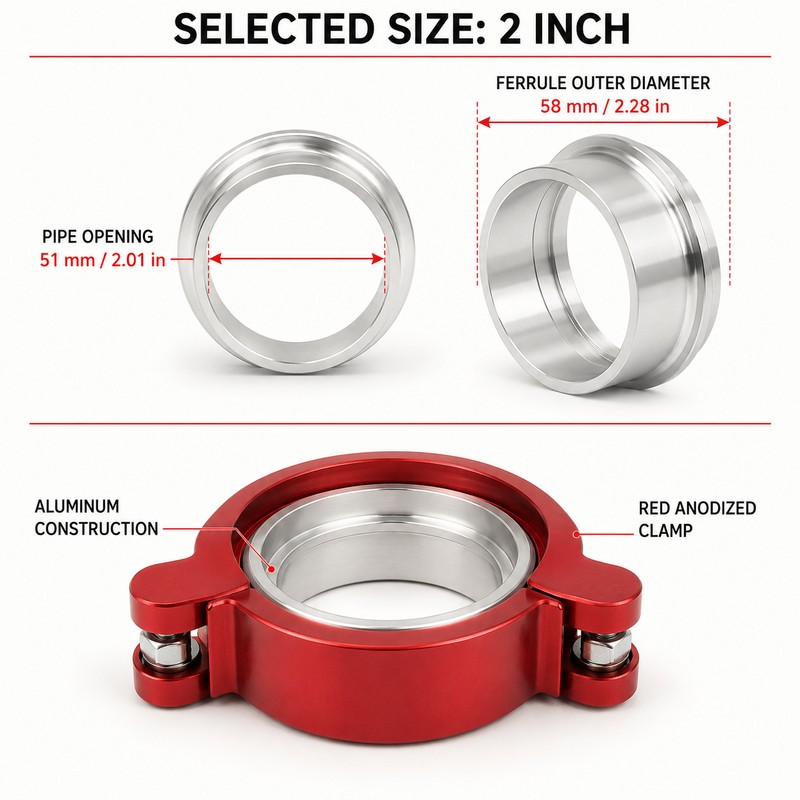 2, 2.5 and 3 Inch Anodized Aluminum Quick-Release V-Band Clamp