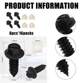 Xugoox 16 Pack License Plate Screws with Nylon Inserts, Front or Rear Number Plates Screws Kit for Fastening License Plate Frames and Covers on Cars and Trucks