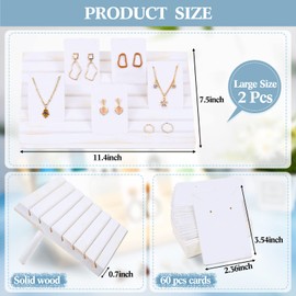 Marsui 62 Pcs Wood Earring Display Stand Earring Card Display 2 Sets of Holder with Cards Jewelry Stands for Selling(White)