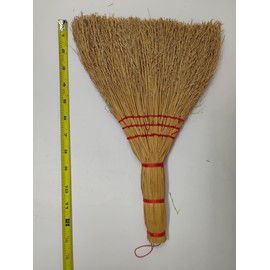 Traditional Whisk Broom, Natural Straw with Red Binding, 12 Inches