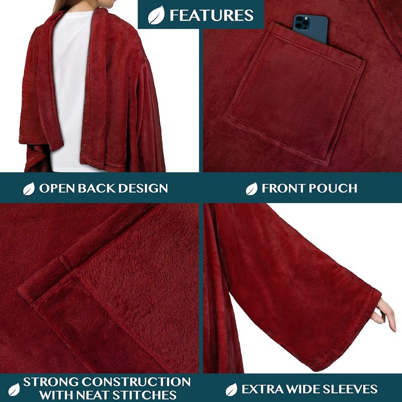 Premium Fleece Blanket with Sleeves by Pavilia | Warm, Cozy,