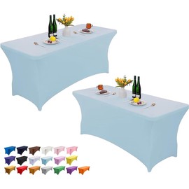 Wolfway 2 Pack 4FT Stretch Spandex Table Cover Washable and Wrinkle Resistant Kitchen Spandex Tablecloth Fitted Rectangular Table for Party,Banquet,Weddings,Cocktail and Festival