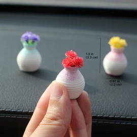 NMOHYDEU Set of 3 Plastic Flowers Car Dashboard Decorations Mini Vases Car Dashboard Accessories, Cute Car Interior Accessories Home Decor for Women Girls