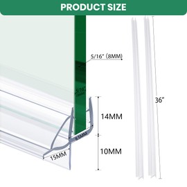 2 PCS Frameless Shower Glass Door Seal Strip, 5/16' X 36', Clear PVC Sweep Stop Shower Leaks, Seal for 5/16 Inch (8mm) Glass