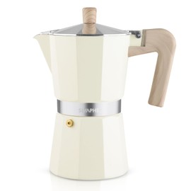 Sivaphe Aluminium Moka Jug, Espresso Maker for Stove, 9 Cups/450 ml Capacity, Suitable for Gas and Electric Hobs, Heat Resistant Handle, White