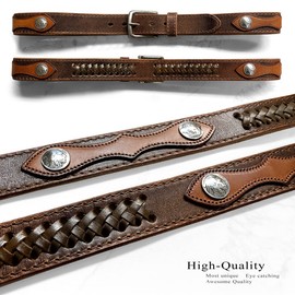 Western Antique Buckle buffalo Indian Coin Conchos Genuine Full Grain Leather Belt 1-1/2"(38mm) Wide (Brown, 40)