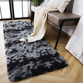AMEHA Rugs Living Room – Fluffy Shaggy Area Rugs for Bedroom Dark Grey, Hallway Runner Anti Slip – Modern Super Soft Plush Carpet Non Shedding Easy To Clean Rug (Tye-Dye Grey, 60cm x 220cm)
