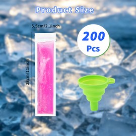 200Pcs Disposable Ice Popsicle Bags With Silicone Funnel, BPA-Free Zip Seal Freezer Tubes, Healthy Homemade DIY Ice Candy Pop Molds Bags for Yogurt Juice Snacks Liquor Party Supplies, 11x2 Inch