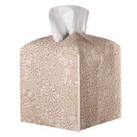 Tissue Box Cover PU Leather Square Tissue Holder Facial Paper Organizer Dispenser for Bathroom Vanity Countertop, Dresser, Tabletop, Office, Car, Creamy-White