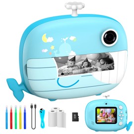 Ushining Instant Camera Children, Children's Camera 10X Zoom Digital Camera Children 2.4 Inch Screen 1080P Video Camera Selfie Camera Children with 32GB TF Card 3 Rolls Printing Paper 5 Colour