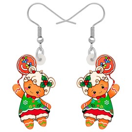 TIZURO Christmas Acrylic Fun Holly Santa Hat Gingerbread Man Earrings Sweet Candy Dessert Dangle Novelty Jewelry For Women Charms Winter Xmas Costume Gifts (Orange)