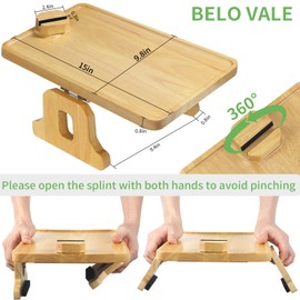 Wooden Sofa Arm Tray, Large Size 15x9.8 Couch Armrest Tray, No Installation Required, Foldable, Eat/Drinks/Remote Control/Snacks Holder, with 360° Rotating Phone Stand