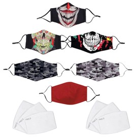 KaWaii Breathable Face Cloth Mask For Adult Men Women Senior Adjustable Reusable Washable Comfy Mask, Pack of 6 Masks + 6 PM2.5 Pads (Funky Town)