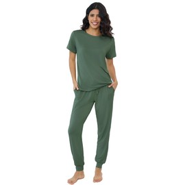Joyaria Pajamas Set for Womens Viscose Lightweight Pjs Summer Cooling Lounge Set(Olive, XL)