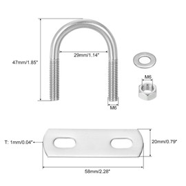 sourcing map Round U-Bolts, 6 Sets 29mm(1.14") Inner Width 47mm Length M6 304 Stainless Steel U Clamp Bolt with Nuts and Plates, for Boat Trailer