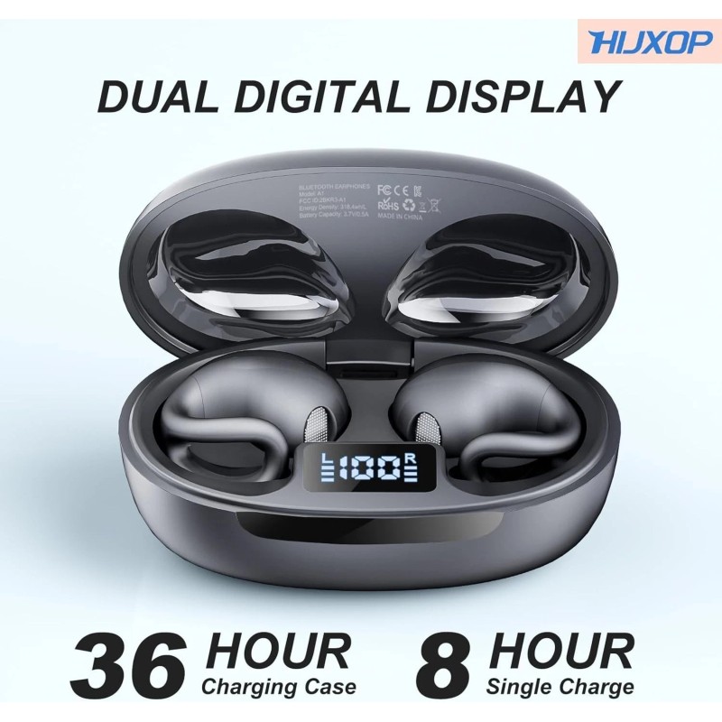 Hijoxp Open Ear Earbuds Lightweight Comfort Clip Wireless Earbuds Sweat