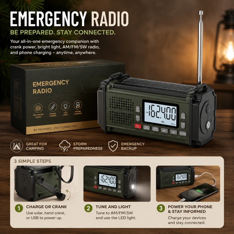 Emergency Weather Radio for Home & Outdoor Use – Hand-Crank