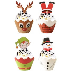 Jaykids - Juego de 96 piezas de decoración para cupcakes y envoltorios de Navidad para decoración de tartas, suministros de fiesta de Navidad