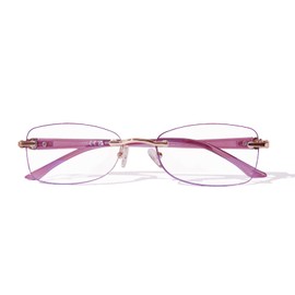ZESAKER Rimless Reading Glasses for Women, Rectangle Blue Light Blocking Readers With Tinted Edge (Purple, 2.0)